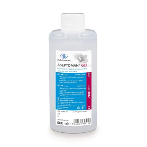 Aseptoman Gel 500 ml bouteille à 500ml gel désinfectant pour main + pompe Fournitures en gros suisse