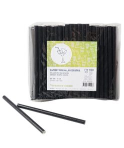 Paille en papier Cocktail noir 8mmx15cm 20x150pcs.