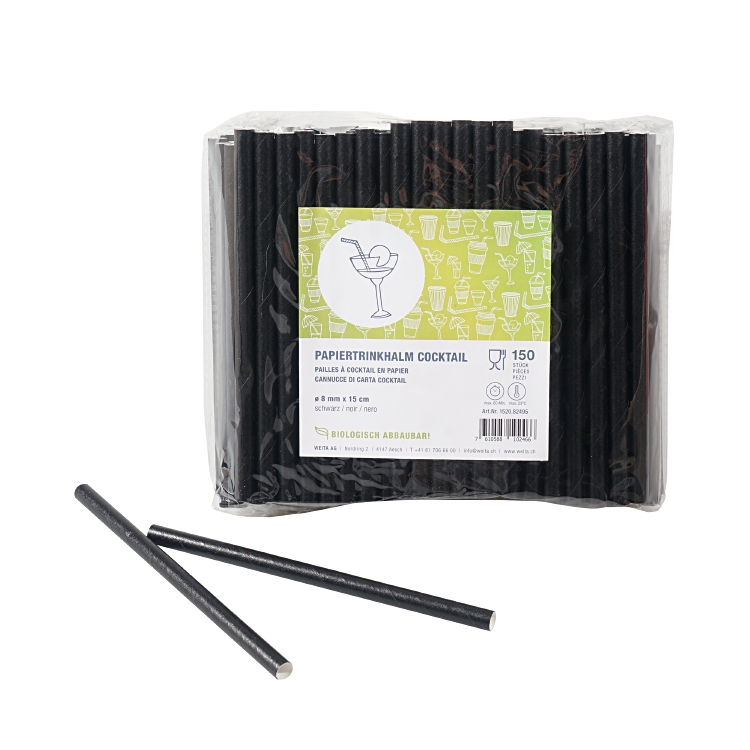 Paille en papier Cocktail noir 8mmx15cm 20x150pcs.