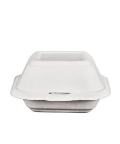 Boîte à hamburger avec couvercle à charnière, fibre de canne à sucre blanche