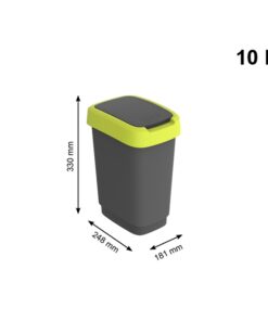 Poubelle 10L TWIST cubique, avec couvercle basculant/rabattable, LxBxH : 248x181x330mm