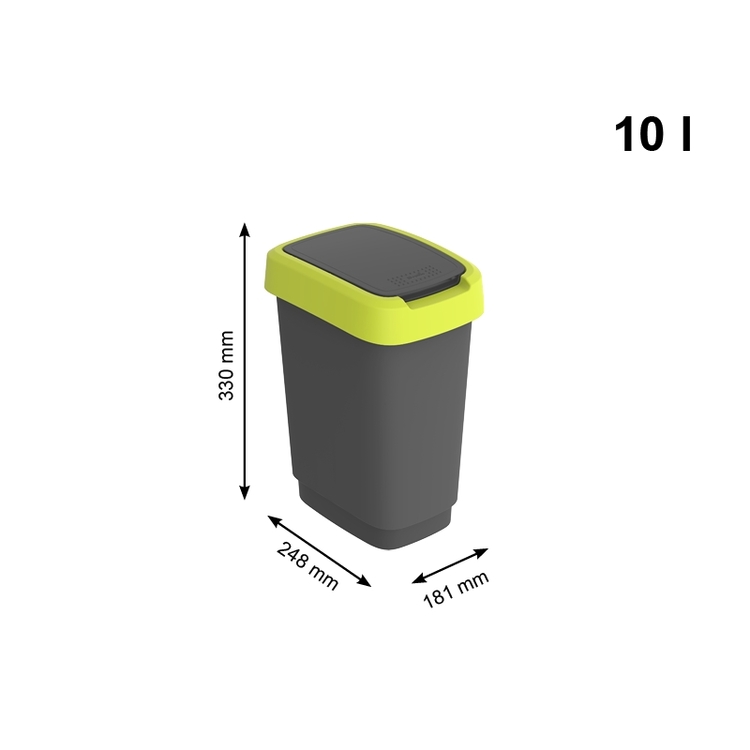Poubelle 10L TWIST cubique, avec couvercle basculant/rabattable, LxBxH : 248x181x330mm