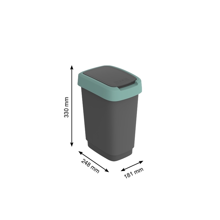Poubelle 10L TWIST cubique, avec couvercle basculant/rabattable, LxBxH : 248x181x330mm – Image 2