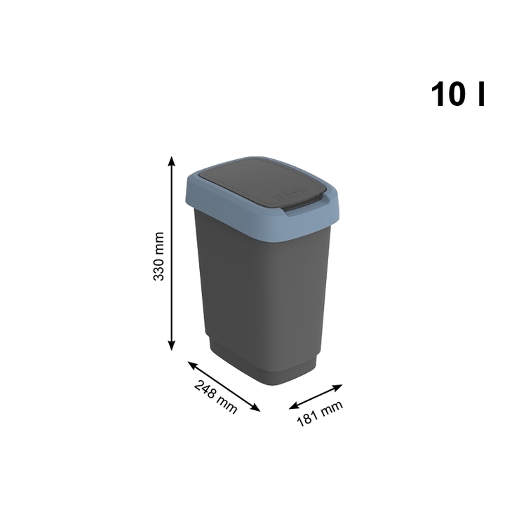 Poubelle 10L TWIST cubique, avec couvercle basculant/rabattable, LxBxH : 248x181x330mm – Image 3
