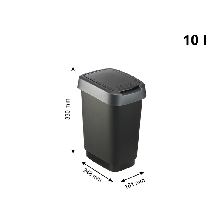 Poubelle 10L TWIST cubique, avec couvercle basculant/rabattable, LxBxH : 248x181x330mm – Image 4