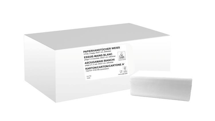 Essuie-mains en papier Cellulose neutres extra-blanches V 2 couches paquet de 210