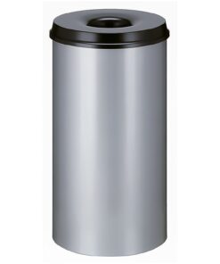 Poubelle 50 litres autoextinguible en métal gris alu ou en inox, 335x630mm