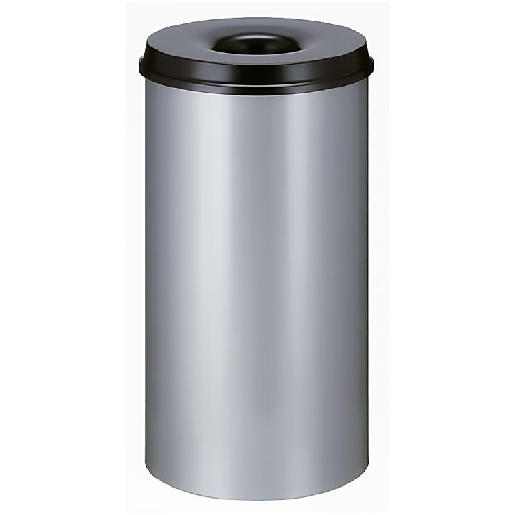 Poubelle 50 litres autoextinguible en métal gris alu ou en inox, 335x630mm