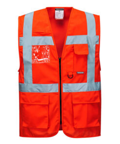 Gilet de sécurité Berlin orange avec bandes réfléchissantes argentées