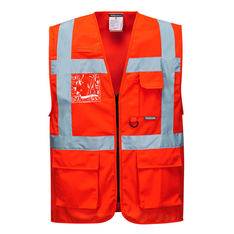 Gilet de sécurité Berlin orange avec bandes réfléchissantes argentées – Image 2